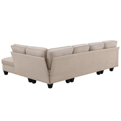 Vortex 7-seat Linen Fabric L-shaped Sectional Sofa - khaki