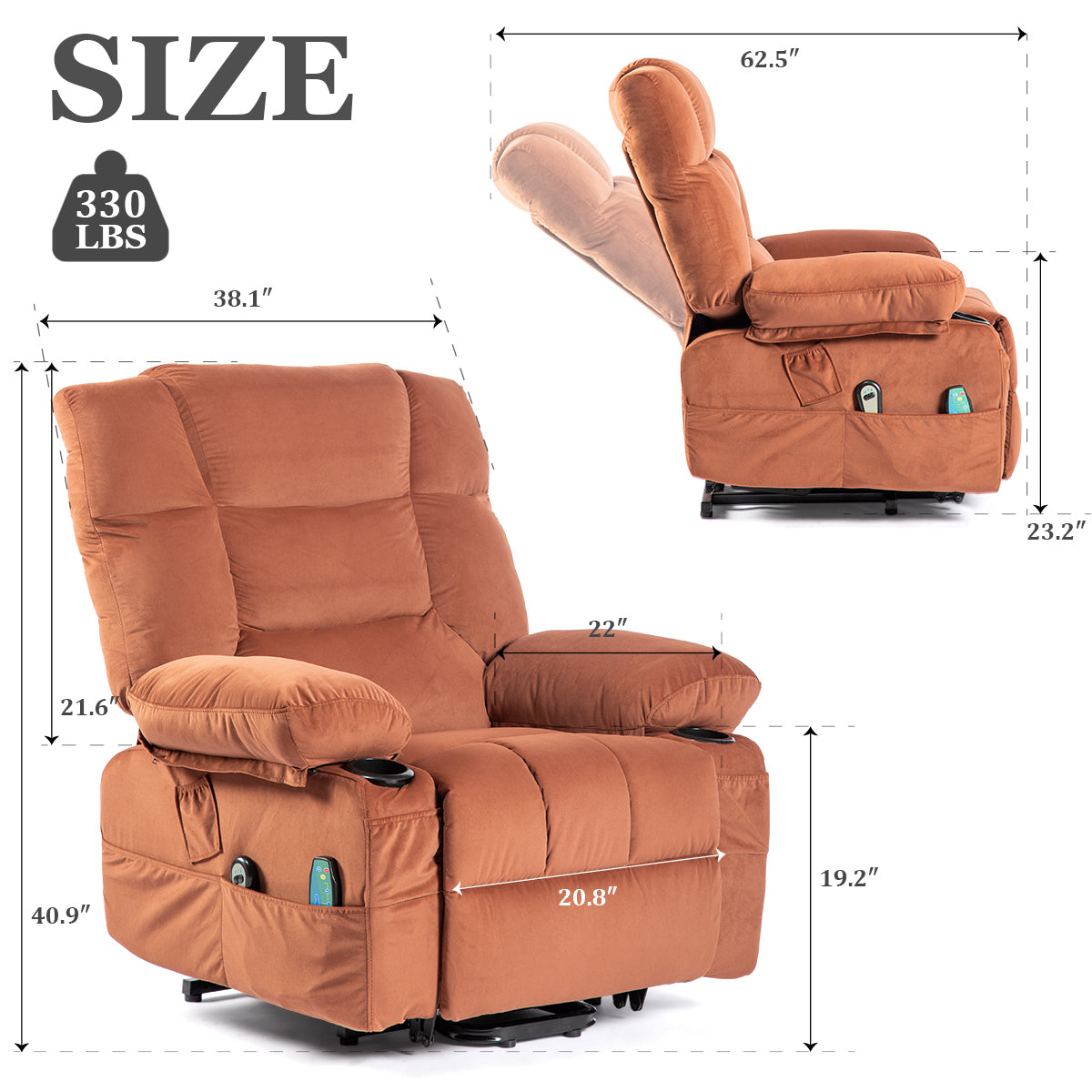 Parsons Power Lift Recliner with Massage Function - Brown