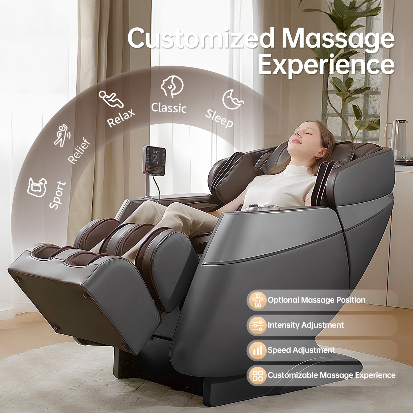 Raya Zero Gravity Full Body Massage Chair with AI Voice Control - Gray+Brown