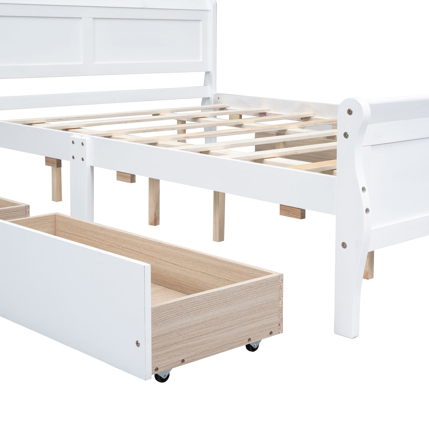 Meg Queen Size Wood Platform Bed with 4 Drawers - White