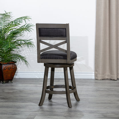 Counter Height X-Back Swivel Stool, Weathered Gray Finish, Charcoal Fabric Seat