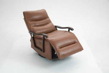 Tyler Swivel Power Recliner with Solid Wood Armrests - Orange