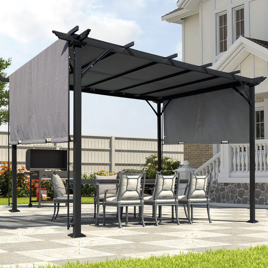 Manson 9.5 x 12 ft Outdoor Retractable Pergola - Gray