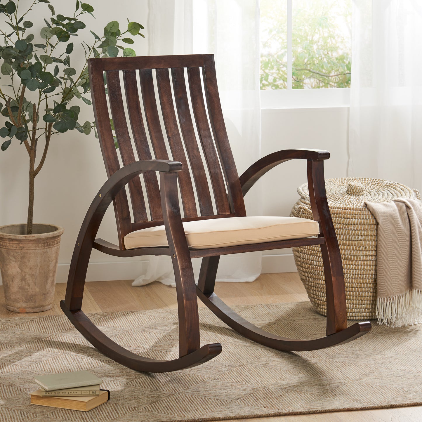 Nelson Acacia Wood Rocking Chair with Cushion - Brown