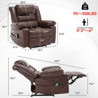 Newman Breathable Leather Massage Recliner Chair - Brown