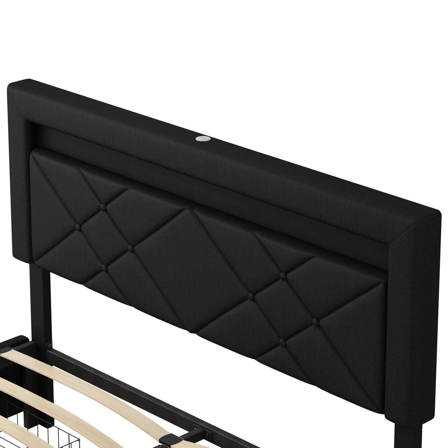 H1 Queen Size Bedframe with LED - Dark Black