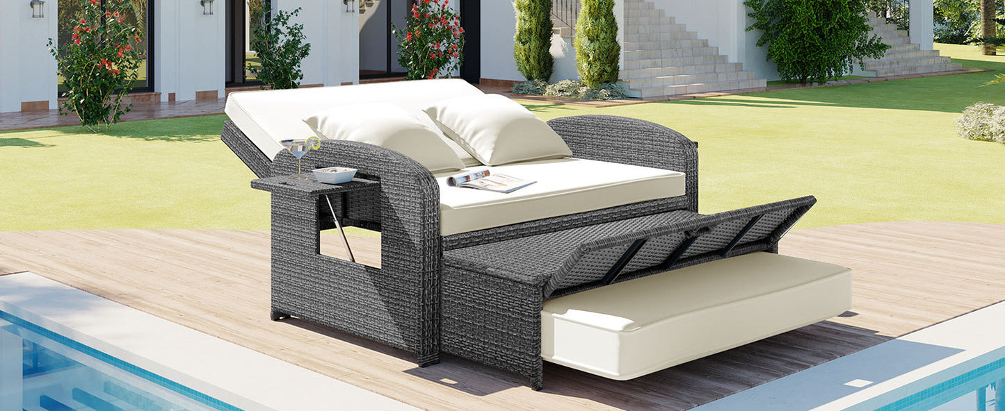 Tula PE Wicker Rattan Double Chaise Lounge - White