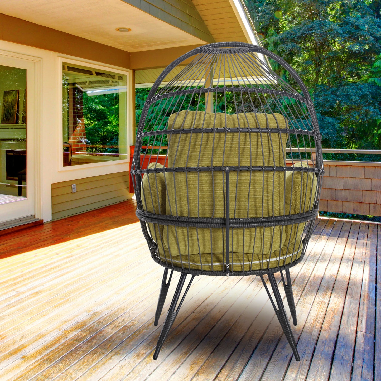 Mora Egg Wicker Outdoor Indoor Basket Chair - Olive Green