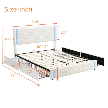 Bot Queen Size Platform Bed with LED - White