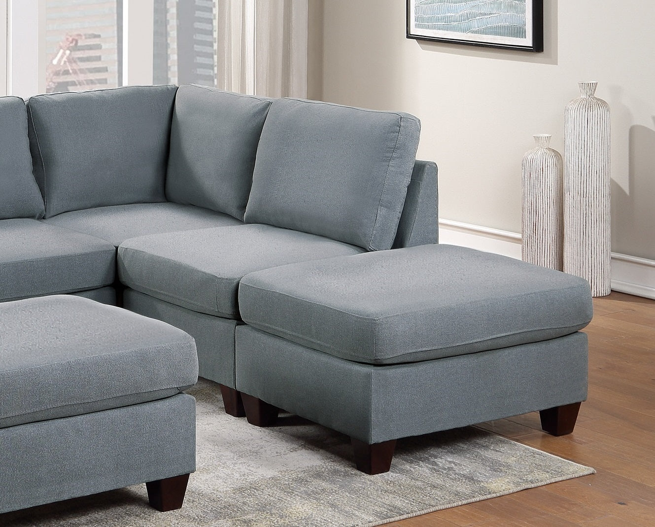 Ama Modular Sectional 6pc Set  2x Corner Wedge 2x Armless Chairs and 2x Ottomans - Grey