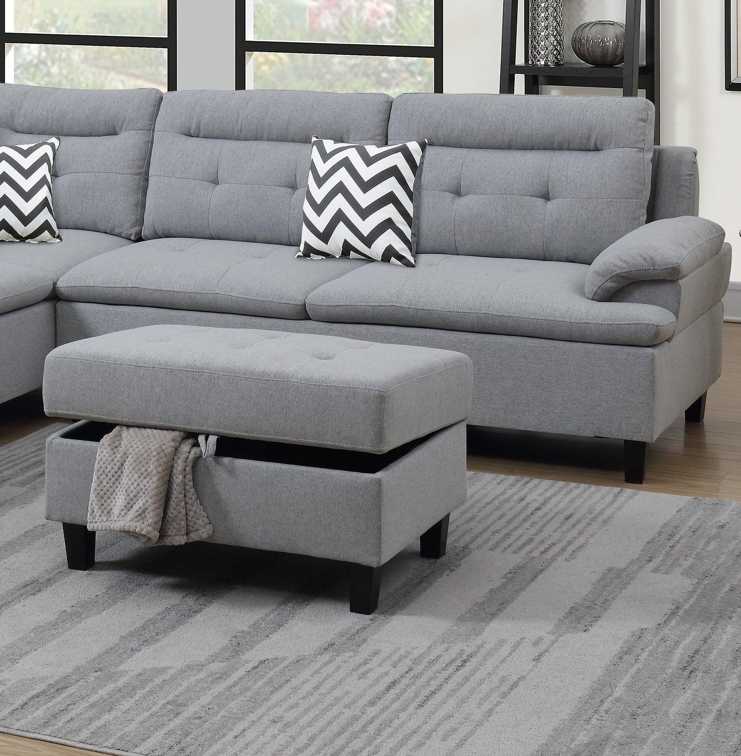 Lar Sectional Fabric Sofa w Ottoman - Gray