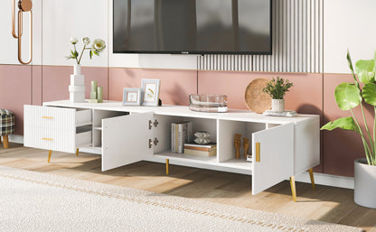 Eden II Stylish TV Stand with 5 Champagne Legs - White