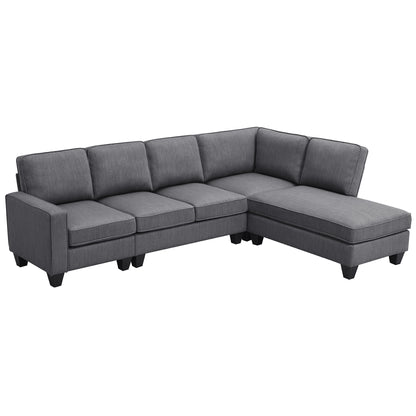 Vortex 7-seat Linen Fabric L-shaped Sectional Sofa - Gray