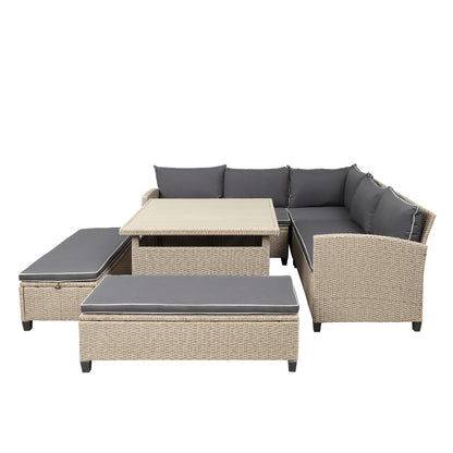 Mira 6 Pc Outdoor Patio Wicker Rattan Sectional Sofa Set - Brown