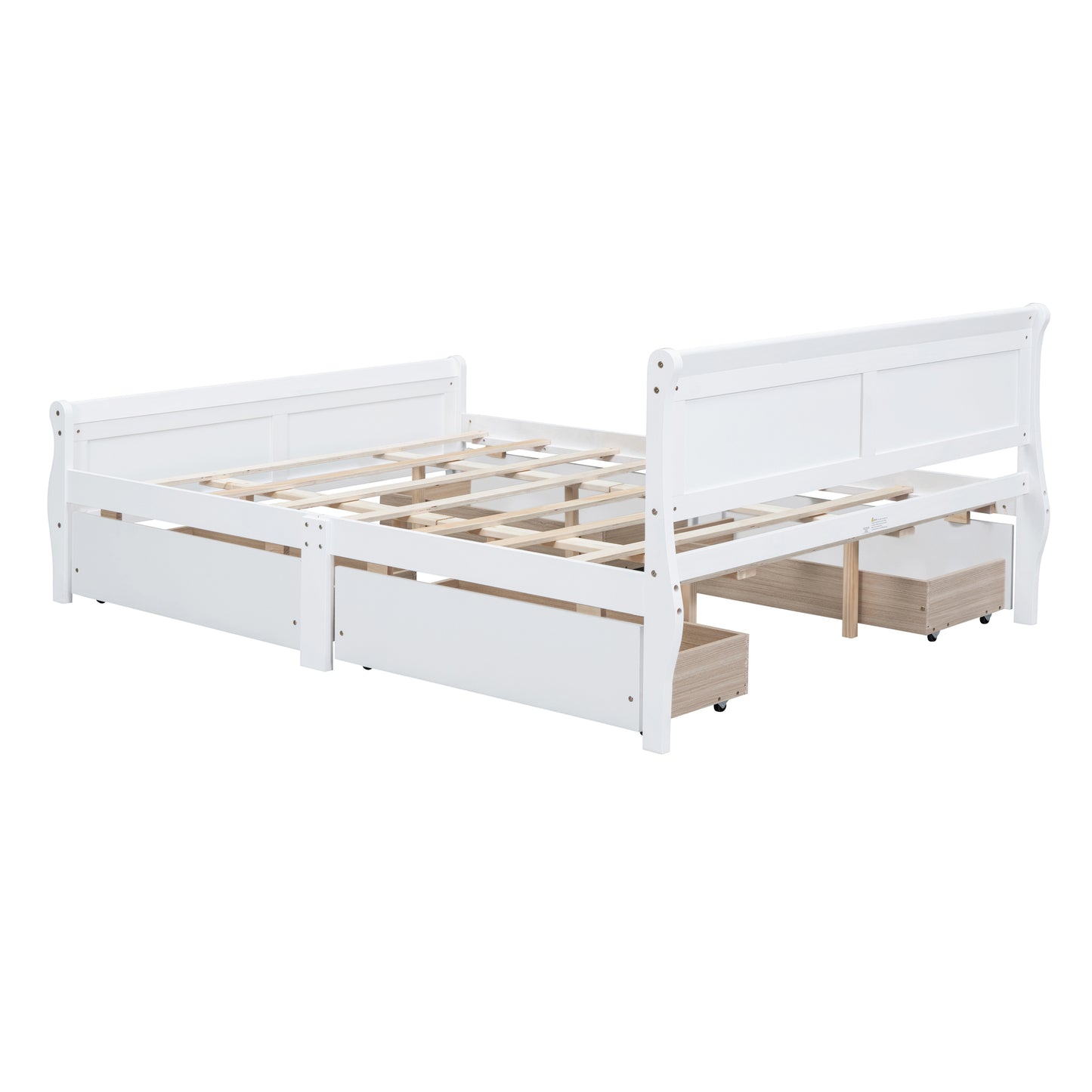 Meg Queen Size Wood Platform Bed with 4 Drawers - White