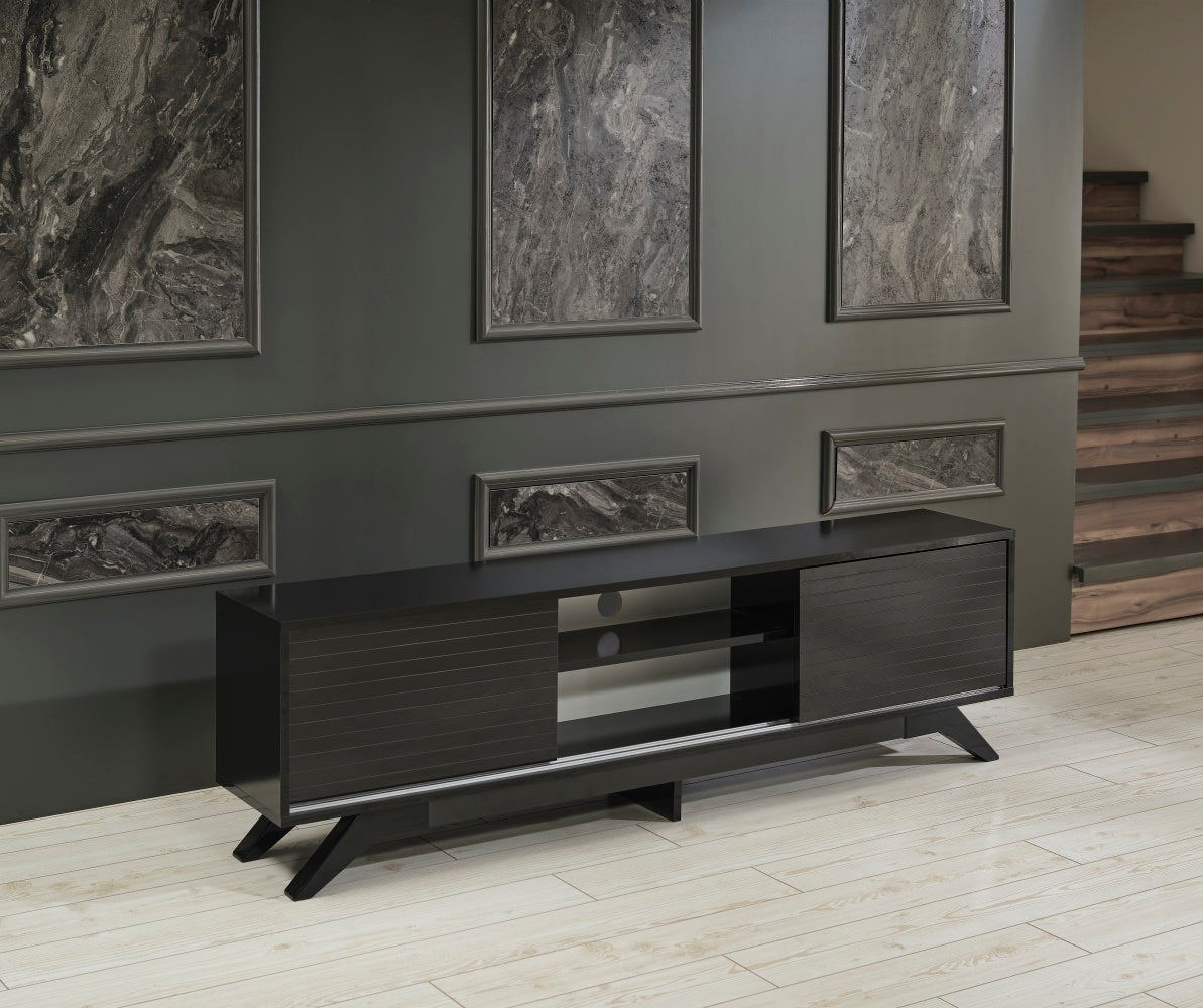 Luxia Mid Century Modern TV Stand 2 Sliding Door- Black