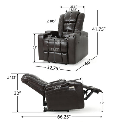 Mylah Recliner Chair PU with Arm Storage with USB - Brown