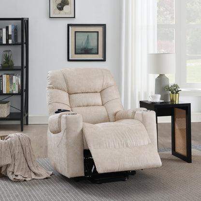 Victory Power Lift Recliner with Heating and Massage - Light Brown