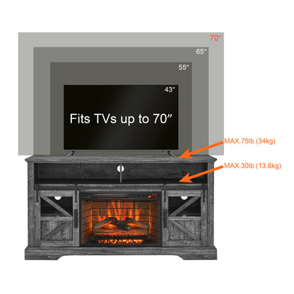 60 Inch Electric Fireplace  Entertainment Center With Door Sensor - Oak