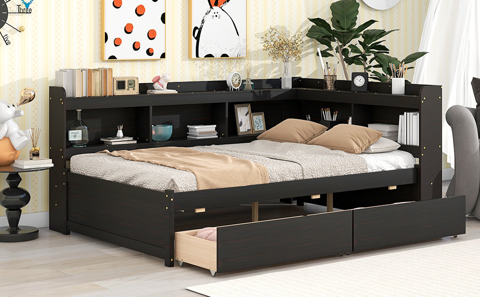 Parker Full Size Daybed with Bookcases -Drawers - Espresso