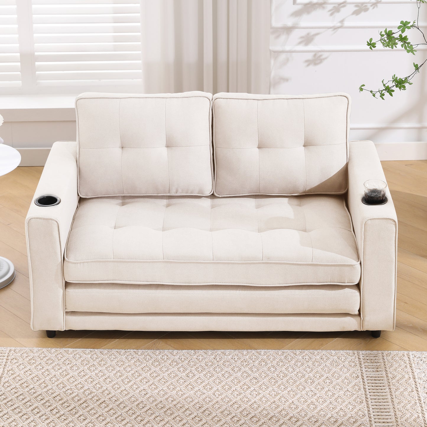 Neo Tufted Loveseat with Pull Out Sleeper - Beige