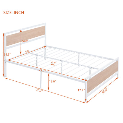 Quasar Full Size Metal and Wood Platform Bed - White