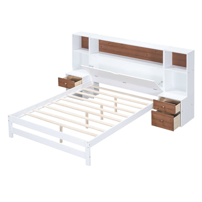 Jo Full Size Platform Bed w Storage Headboard and Drawers - White