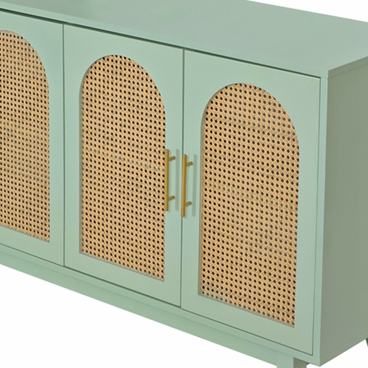 Xenia 4-Door Cabinet with Rattan - Mint Green