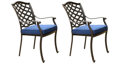 Rosita Patio Aluminum Dining Arm Chair With Cushion (Set of 2) - Navy Blue