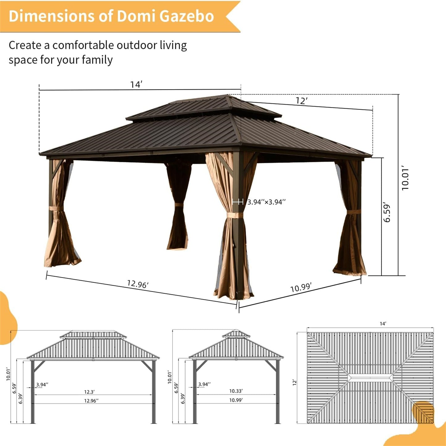 Genesis 12 X 14 ft Hardtop Gazebo - Brown