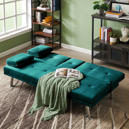 Devo Velvet Upholstered  Convertible Folding Futon Sofa Bed - Green