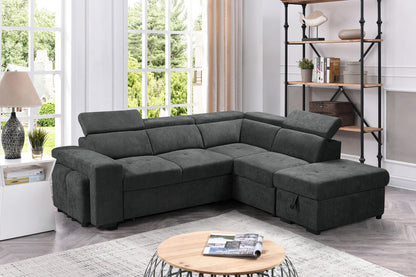 Henrik Sleeper Sectional Sofa with Storage Ottoman and 2 Stools - Dark Gray