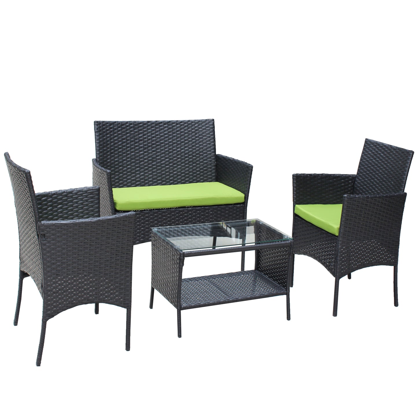 Miola 4 Pc Outdoor Patio Wicker Ratten Furniture Set - Green Cushion