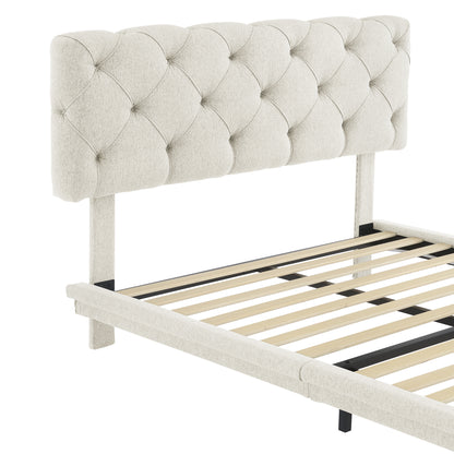 Joy Full Size Upholstered Bed with Light Stripe - Beige