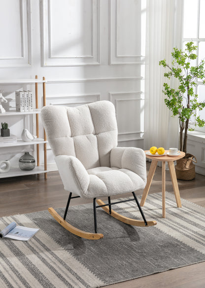 Noble Wool Fabric Upholstered Rocking Chair - White