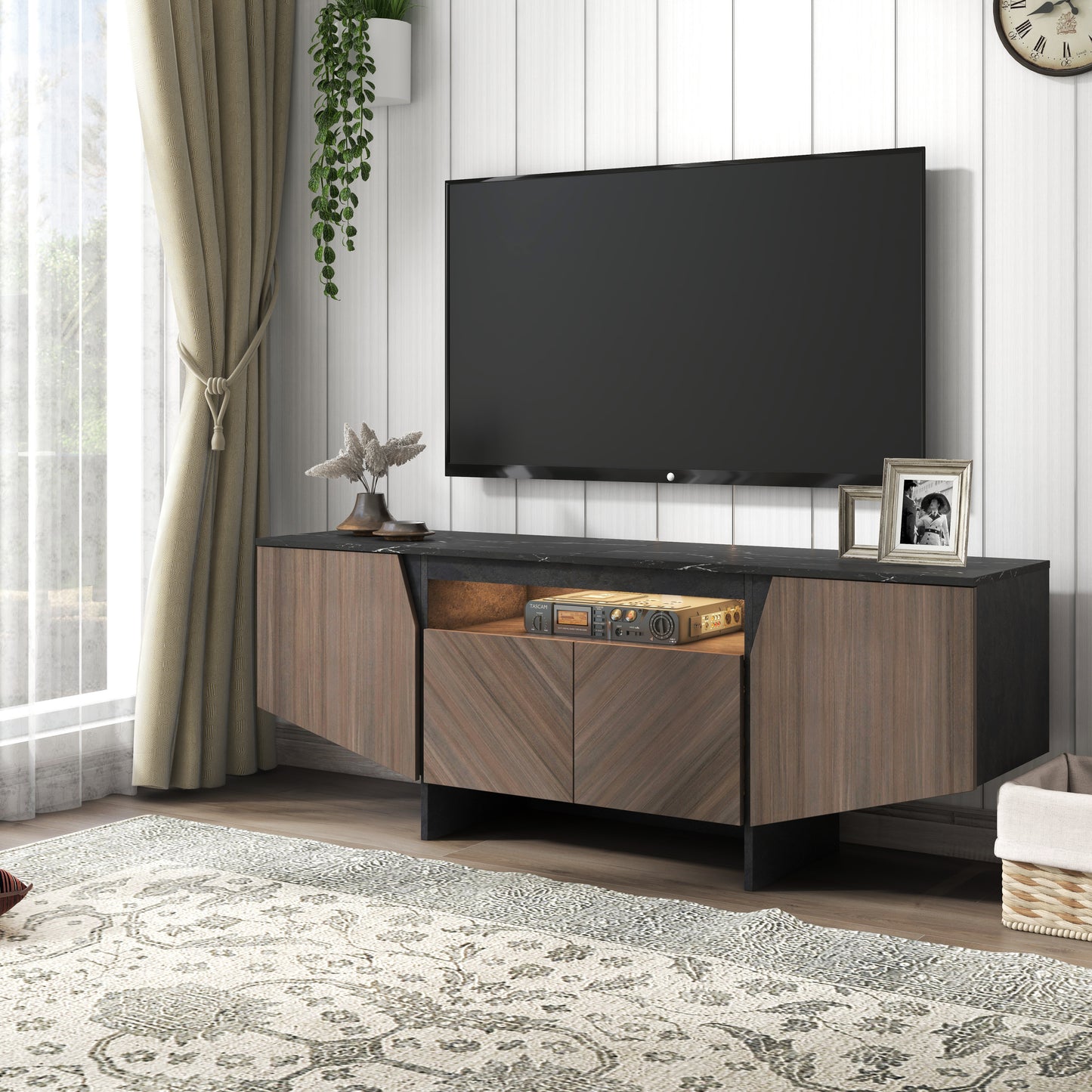 Dosa 63 inches TV Stand with LED Lights - Dark Grey