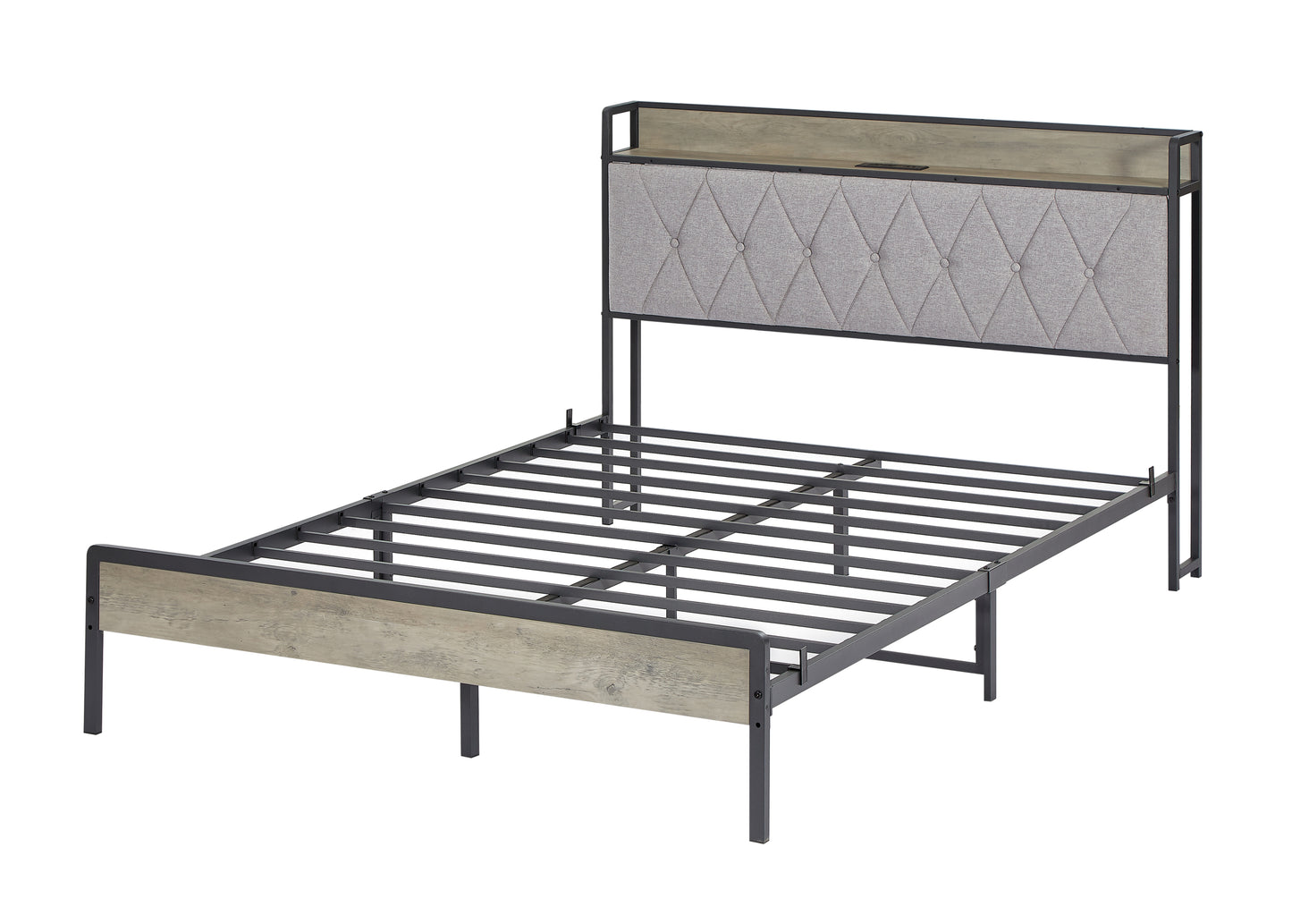 Biony Full Size Metal Bed Frame W Charging Station - Gray