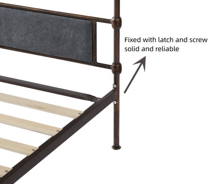 King size High Boad Metal Bed Frame - Dark Gray