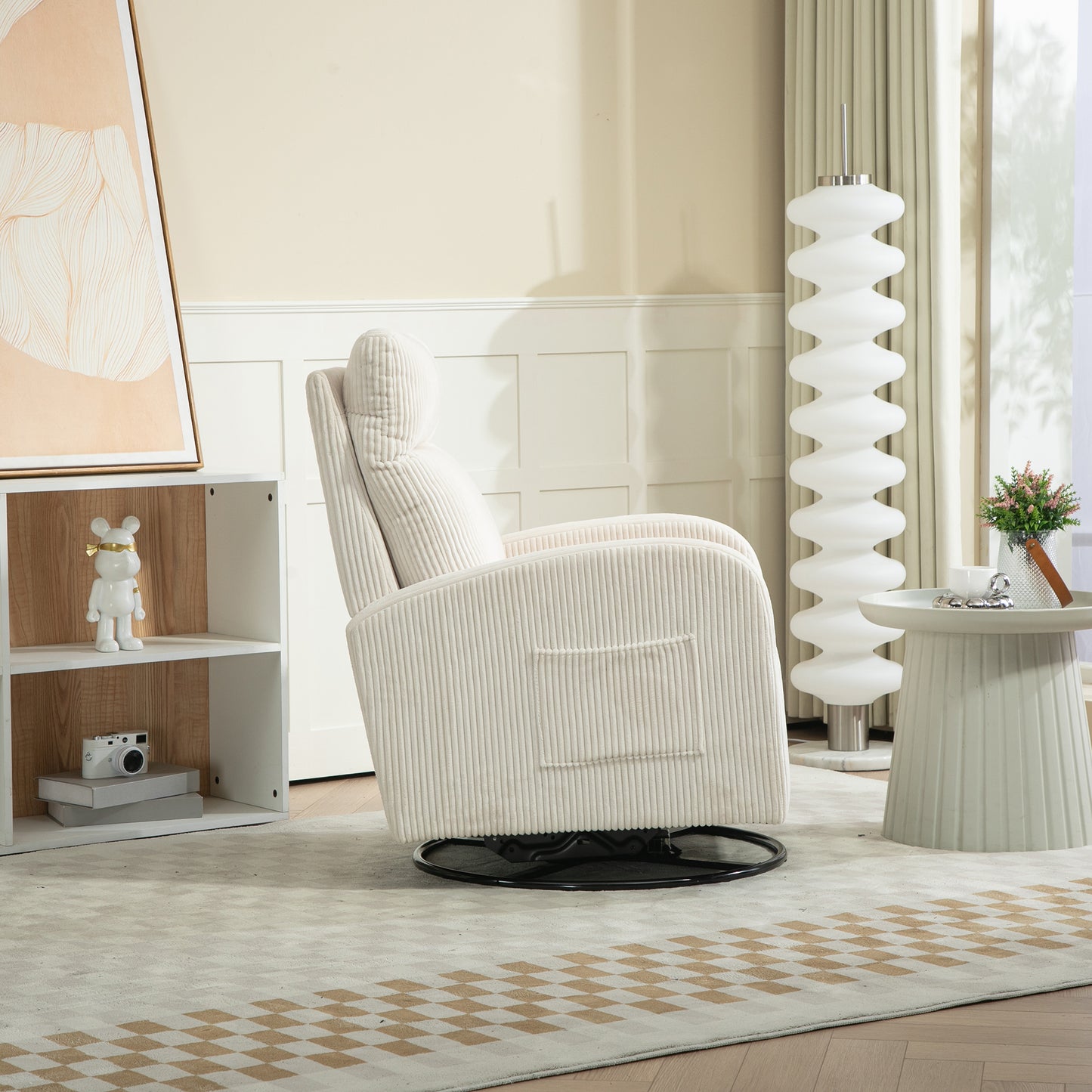 JiaDa Upholstered Swivel Rocking Chair - Beige