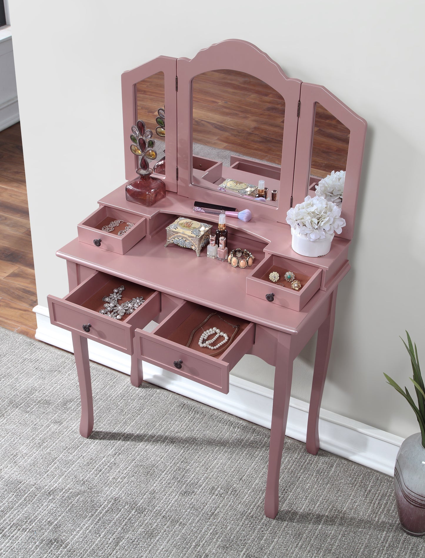 Sanlo Wooden Vanity Make Up Table and Stool Set - Rose Gold