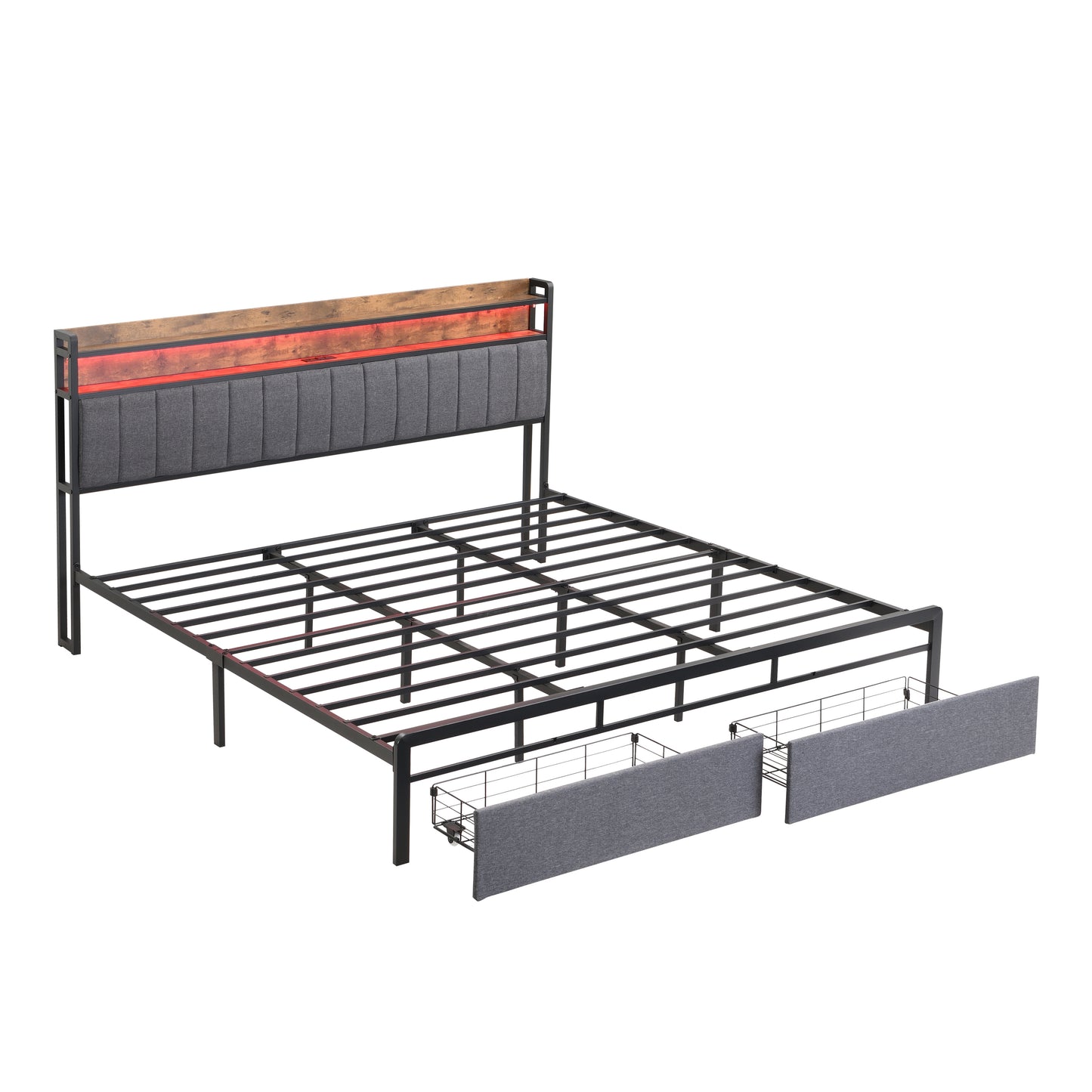 Zinya King Size LED Storage Bed - Gray