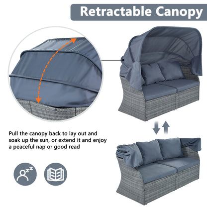 Zella Outdoor Daybed with Retractable Canopy Set - Gray