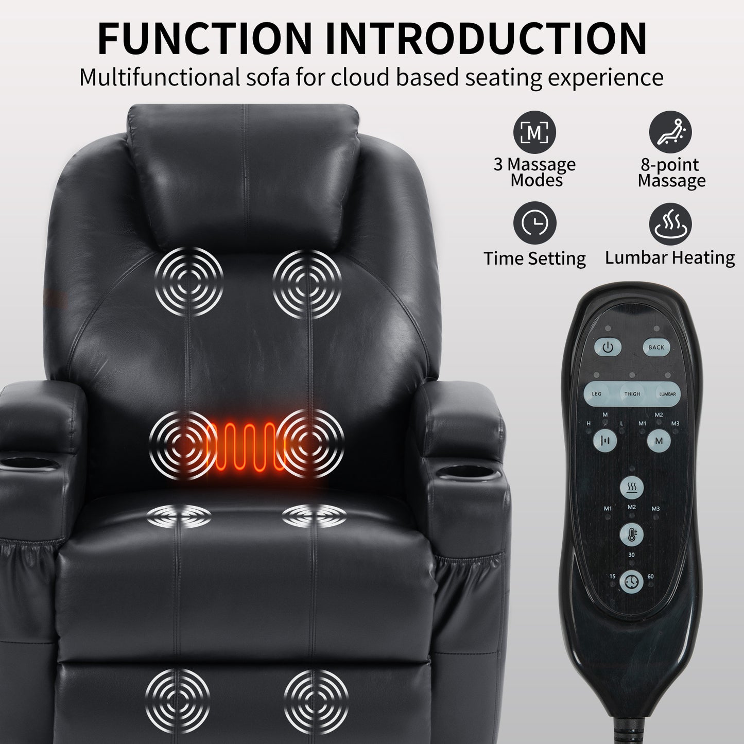 Adell Power Lift Recliner Chair with Heat and Massage - Black