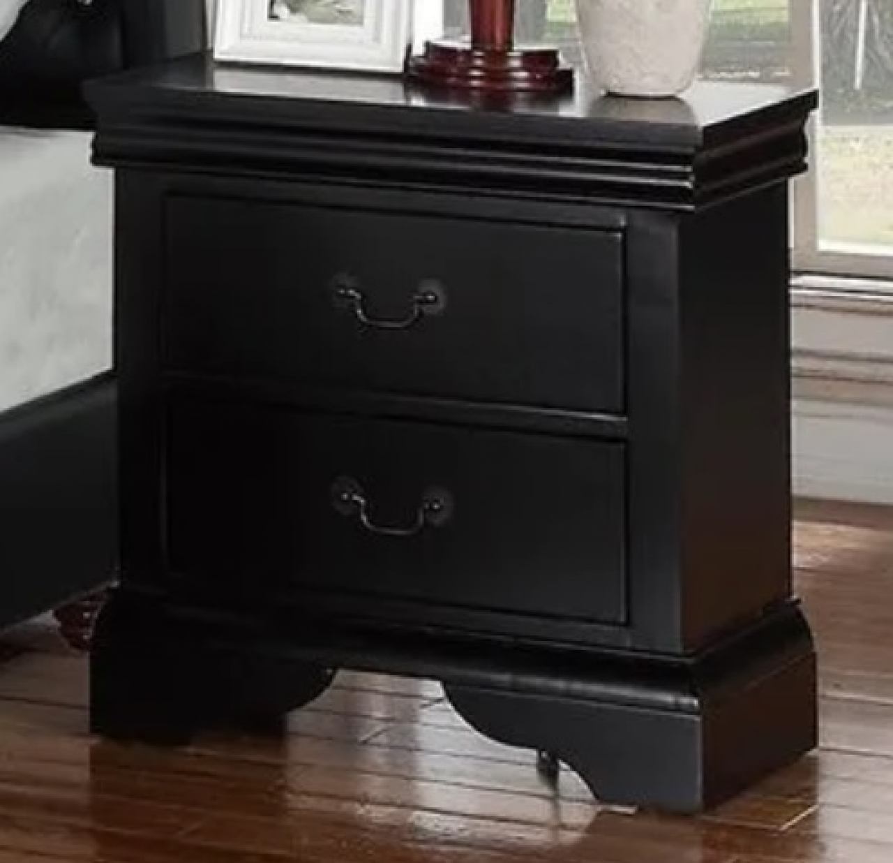 Randa Pine wood Nightstand - Black