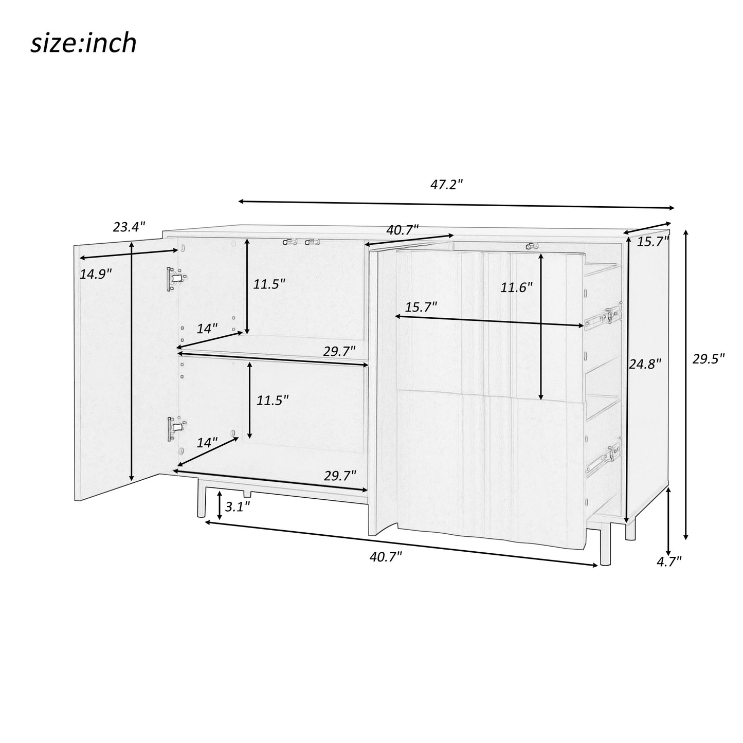 Noza II Sideboard Buffet Cabinet - Navy Blue