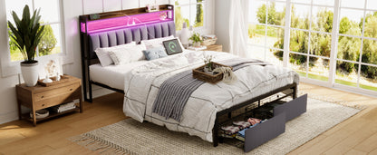 Zinya Queen Size LED Storage Bed - Gray