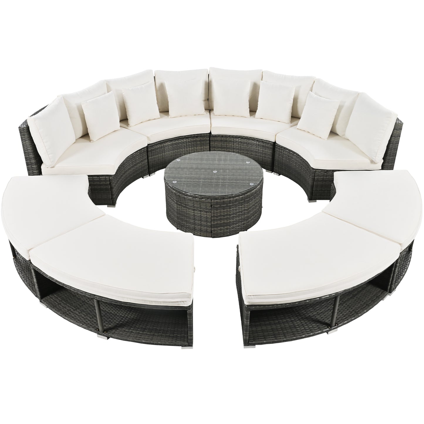 Serrano 9 Pc Outdoor Patio Circular Outdoor Sofa Set - Beige