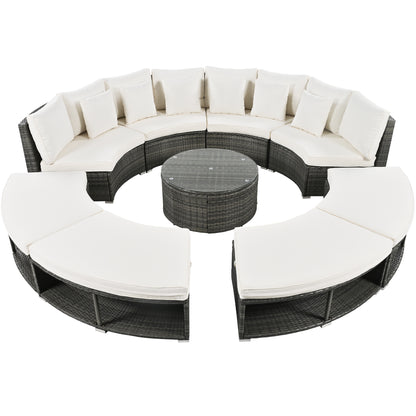 Serrano 9 Pc Outdoor Patio Circular Outdoor Sofa Set - Beige