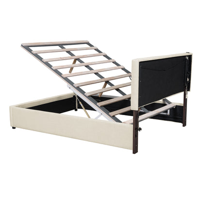 Ps Queen Size Storage Bed w Hydraulic System - Beige