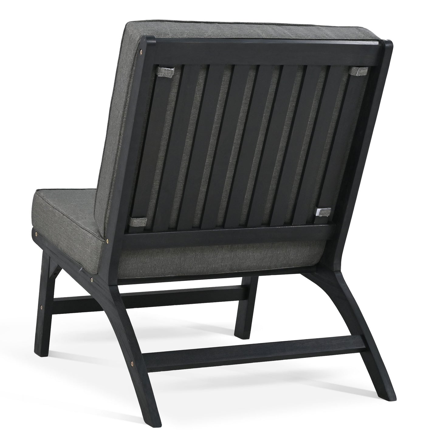 4 Pc Acacia Solid Wood Outdoor Seats Set - Black+Gray